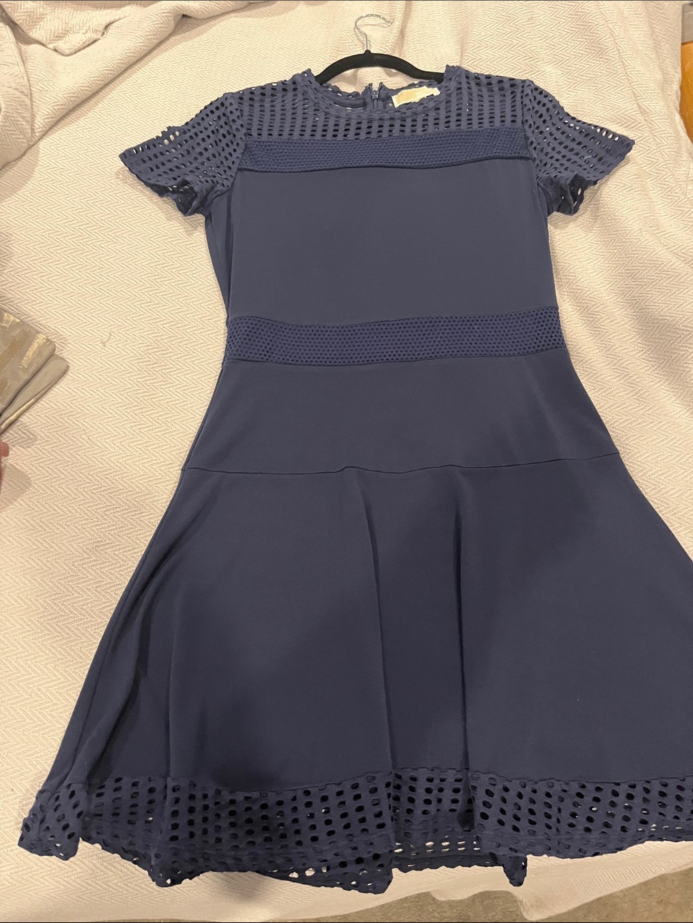Michael Kors Navy Short Sleeve Eyelet Trim Dress